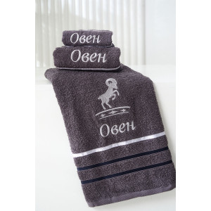 Полотенце махровое с вышивкой "Знаки зодиака" 14418/10 графит Овен