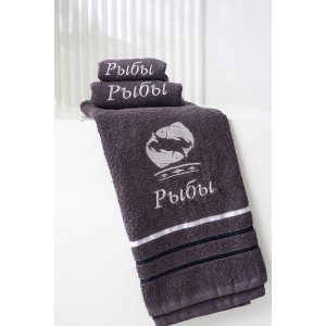Полотенце махровое с вышивкой "Знаки зодиака" 14418/10 графит Рыбы