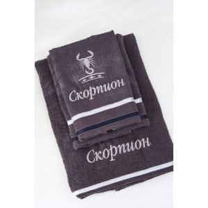 Полотенце махровое с вышивкой "Знаки зодиака" 14418/10 графит Скорпион