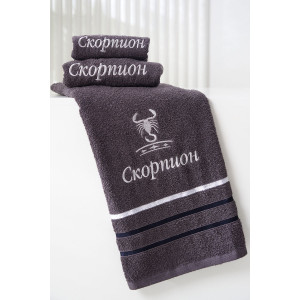 Полотенце махровое с вышивкой "Знаки зодиака" 14418/10 графит Скорпион