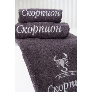 Полотенце махровое с вышивкой "Знаки зодиака" 14418/10 графит Скорпион