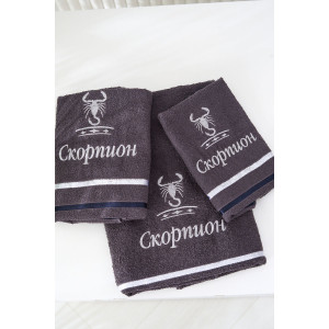 Полотенце махровое с вышивкой "Знаки зодиака" 14418/10 графит Скорпион