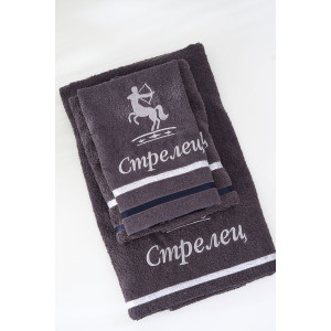Полотенце махровое с вышивкой "Знаки зодиака" 14418/10 графит Стрелец