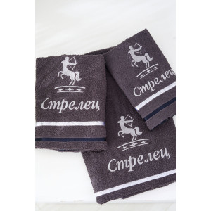 Полотенце махровое с вышивкой "Знаки зодиака" 14418/10 графит Стрелец