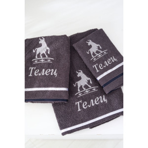 Полотенце махровое с вышивкой "Знаки зодиака" 14418/10 графит Телец