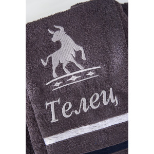 Полотенце махровое с вышивкой "Знаки зодиака" 14418/10 графит Телец