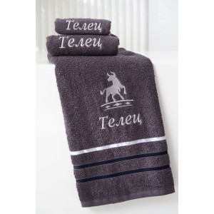 Полотенце махровое с вышивкой "Знаки зодиака" 14418/10 графит Телец