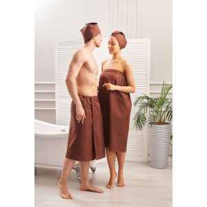 Набор для сауны 029255 вафельное полотно 2 предмета шоколад Набор для сауны 029255 вафельное полотно 2 предмета шоколад