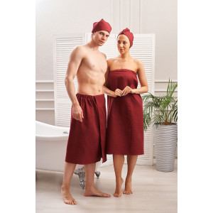 Набор для сауны 029255 вафельное полотно 2 предмета бордо Набор для сауны 029255 вафельное полотно 2 предмета бордо