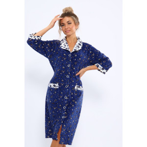 Халат женский 177 махра (последний размер) индиго-белый 54-56