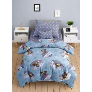 Детское постельное белье поплин "Чебурашка Зимние игры"