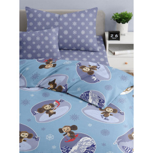 Детское постельное белье поплин "Чебурашка Зимние игры"
