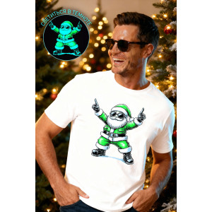 Футболка унисекс светящаяся №8581 кулирка (р-ры: 42-74) белый дедМ зеленый