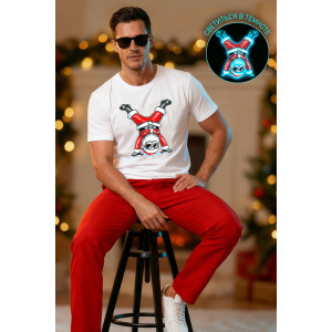 Футболка унисекс светящаяся №8581 кулирка (р-ры: 42-74) белый дедМ на голове