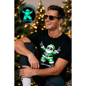 Футболка унисекс светящаяся №8581 кулирка (р-ры: 42-74) черный дедМ зеленый