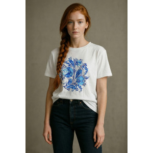 Футболка женская №8589 кулирка (р-ры: 48-62) белый гжель