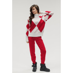 Костюм двойка женский №057897 вязаный трикотаж (р-ры: 40-46) красный