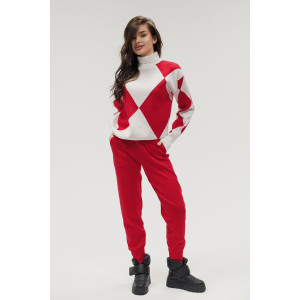 Костюм двойка женский №057897 вязаный трикотаж (р-ры: 40-46) красный