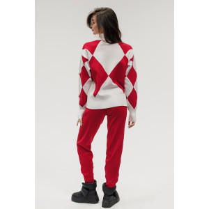 Костюм двойка женский №057897 вязаный трикотаж (р-ры: 40-46) красный