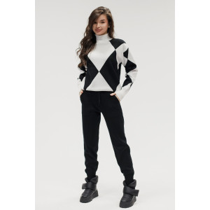 Костюм двойка женский №057897 вязаный трикотаж (р-ры: 40-46) черный