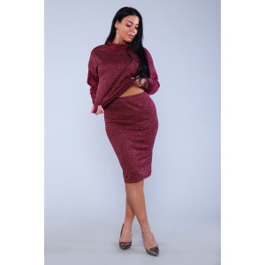 Костюм двойка женский с юбкой №20658 сандра (р-ры: 46-56) бордовый
