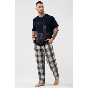 Пижама мужская "Огни ЕКБ" 2431-К/Ф кулирка-фланель (р-ры: 48-58) синий