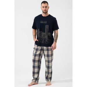 Пижама мужская "Огни ЕКБ" 2431-К/Ф кулирка-фланель (р-ры: 48-58) синий