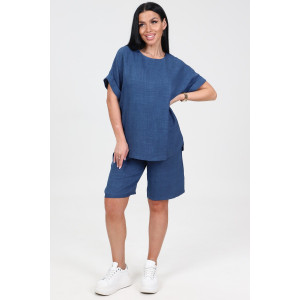 Костюм двойка женский КЛ-2639 "Шик" имитация льна (р-ры: 46-58) джинс темн.