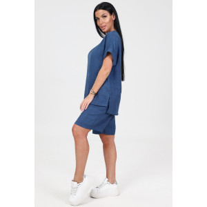 Костюм двойка женский КЛ-2639 "Шик" имитация льна (р-ры: 46-58) джинс темн.