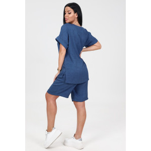 Костюм двойка женский КЛ-2639 "Шик" имитация льна (р-ры: 46-58) джинс темн.