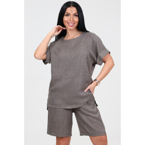 Костюм двойка женский КЛ-2639 "Шик" имитация льна (р-ры: 46-58) земля