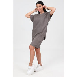 Костюм двойка женский КЛ-2639 "Шик" имитация льна (р-ры: 46-58) земля