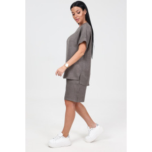 Костюм двойка женский КЛ-2639 "Шик" имитация льна (р-ры: 46-58) земля