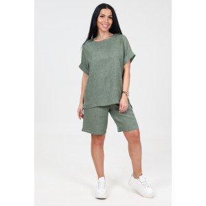 Костюм двойка женский КЛ-2639 "Шик" имитация льна (р-ры: 46-58) фисташка