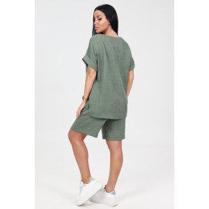 Костюм двойка женский КЛ-2639 "Шик" имитация льна (р-ры: 46-58) фисташка