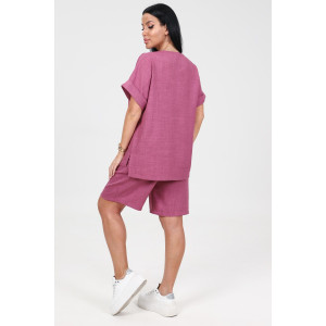 Костюм двойка женский КЛ-2639 "Шик" имитация льна (р-ры: 46-58) малина