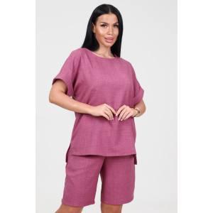 Костюм двойка женский КЛ-2639 "Шик" имитация льна (р-ры: 46-58) малина