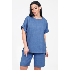 Костюм двойка женский КЛ-2639 "Шик" имитация льна (р-ры: 46-58) джинс светл.