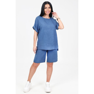 Костюм двойка женский КЛ-2639 "Шик" имитация льна (р-ры: 46-58) джинс светл.