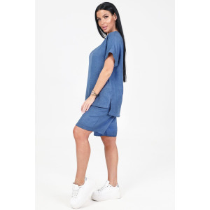 Костюм двойка женский КЛ-2639 "Шик" имитация льна (р-ры: 46-58) джинс светл.