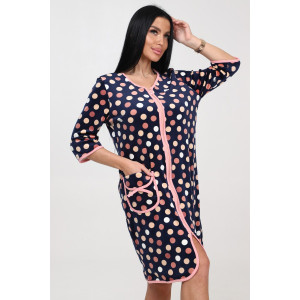 Халат женский "Молодежный" ХВ-2301 велюр (р-ры: 44-56) персик.горох на т.син