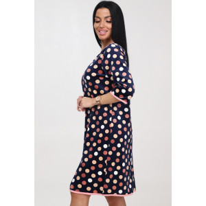 Халат женский "Молодежный" ХВ-2301 велюр (р-ры: 44-56) персик.горох на т.син