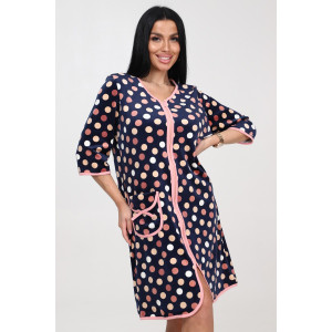 Халат женский "Молодежный" ХВ-2301 велюр (р-ры: 44-56) персик.горох на т.син