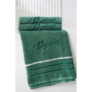 Полотенце махровое с вышивкой №14418/13 "23 февраля" зеленый