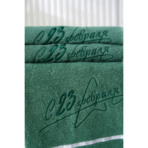 Полотенце махровое с вышивкой №14418/13 "23 февраля" зеленый