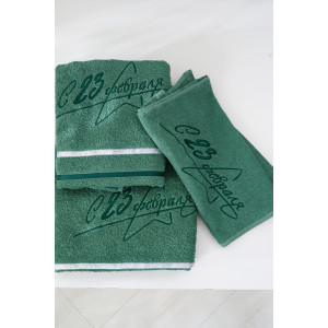 Полотенце махровое с вышивкой №14418/13 "23 февраля" зеленый