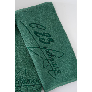 Полотенце махровое с вышивкой №14418/13 "23 февраля" зеленый