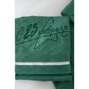 Полотенце махровое с вышивкой №14418/13 "23 февраля" зеленый