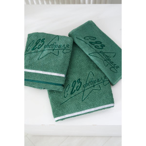 Полотенце махровое с вышивкой №14418/13 "23 февраля" зеленый