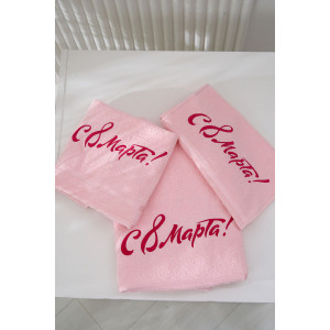 Полотенце махровое с вышивкой №14418/13 "8 Марта" розовый